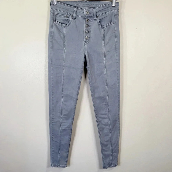 American Eagle Button Fly Light Wash  High Rise Jeggings - Picture 2 of 13